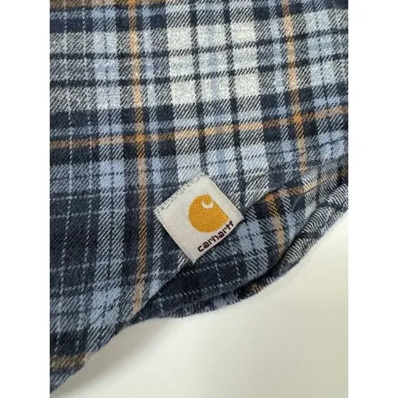 Carhartt Flannel Shirt Button Up Relaxed Fit Heavy Weight Blue Gray Plaid Mens L - Picture 7 of 9